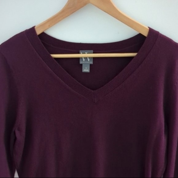 🌴2/$25🌴WORTHINGTON | Women's Classic Burgundy V-Neck Long  Sleeved Sweater - Picture 2 of 3